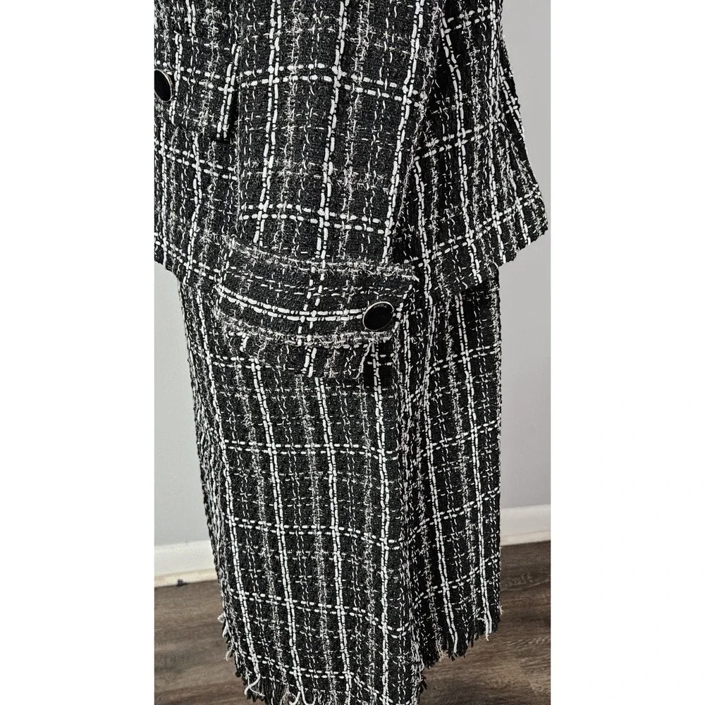 NY Collection Womens 2 Piece Tweed Dress Suit, In Black,White Medium
